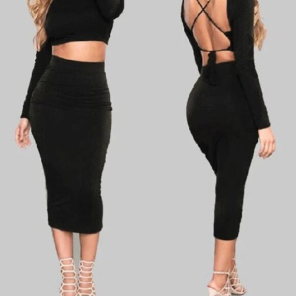 Pink Gems 2-Piece Skirt Set | Lace-Up Top & Pencil Skirt | Black | NWT - Picture 2 of 11